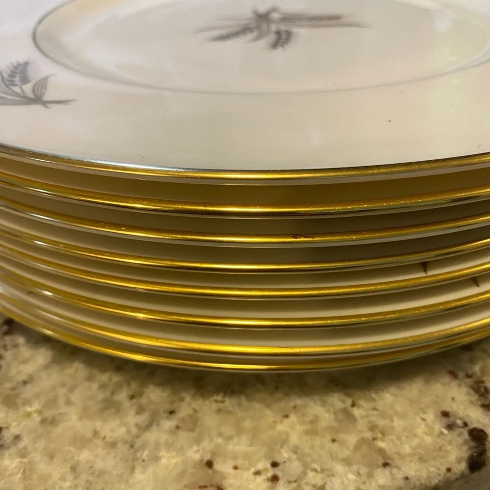 Set Of‎ 8 Lenox Harvest Cream And Gold Dinner Plates